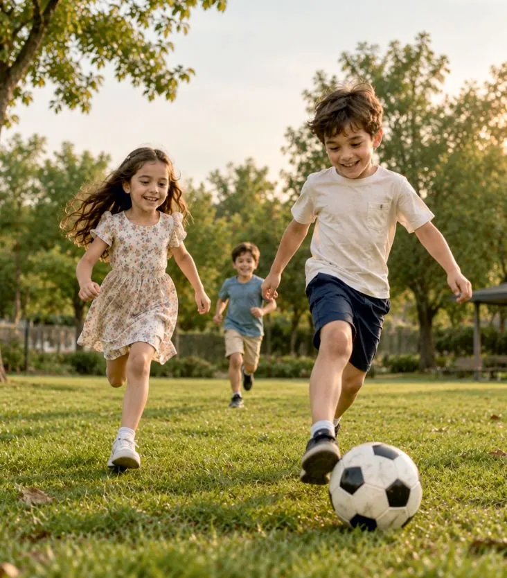 Illustrative image of children playing football on a lawn